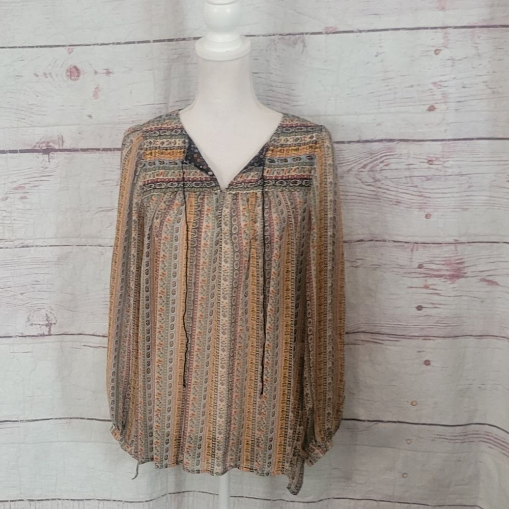 Anthropologie Burning Torch Silk Peasant Blouse Size XS